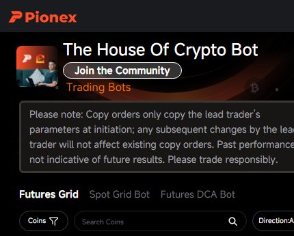 Peter's bot page on Pionex: The House Of Crypto Bot